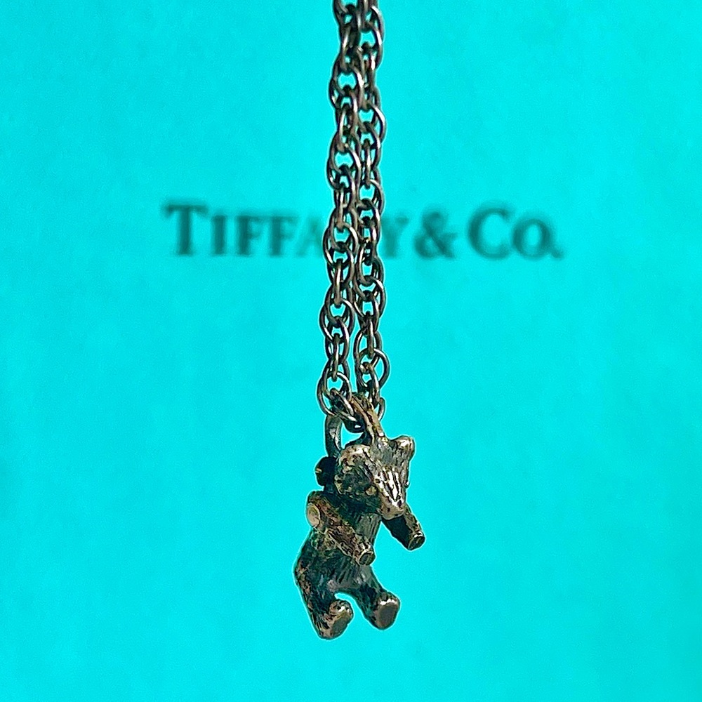 Vintage Tiffany & Co. Moving Teddy Bear Pendant Necklace 925 Sterling Silver
